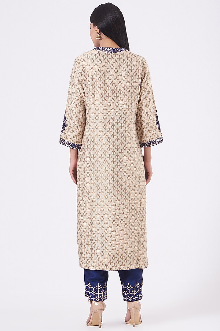 Beige Khadi Brocade Kurta Set by NITIKA GUJRAL at Pernia's Pop Up Shop