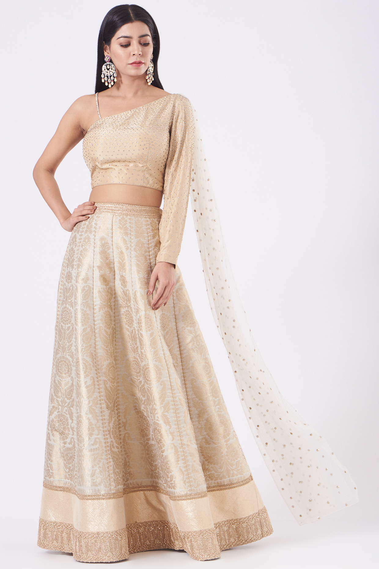 Beige Brocade Wedding Lehenga Set by NITIKA GUJRAL at Pernia's Pop Up Shop