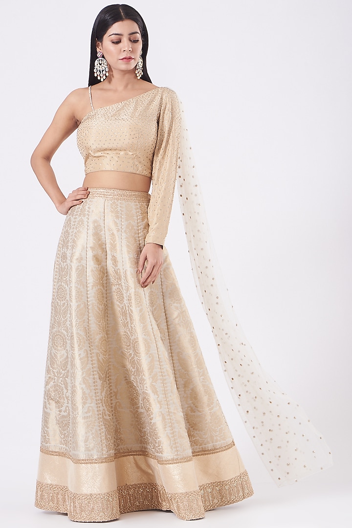 Beige Brocade Wedding Lehenga Set by NITIKA GUJRAL at Pernia's Pop Up Shop