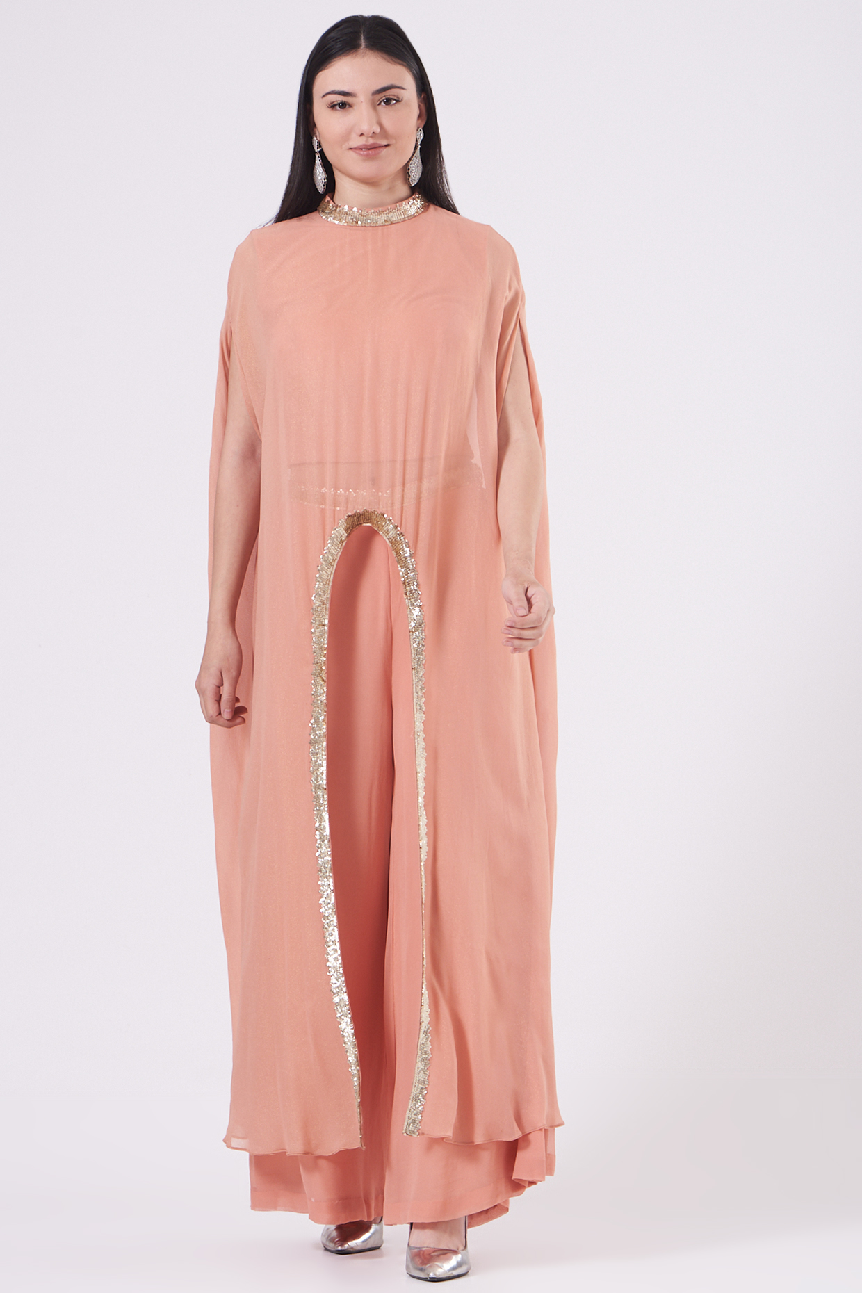 Peach Georgette Pant Set by NITIKA GUJRAL at Pernia's Pop Up Shop