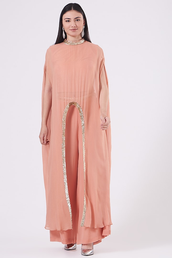 Peach Georgette Pant Set by NITIKA GUJRAL at Pernia's Pop Up Shop