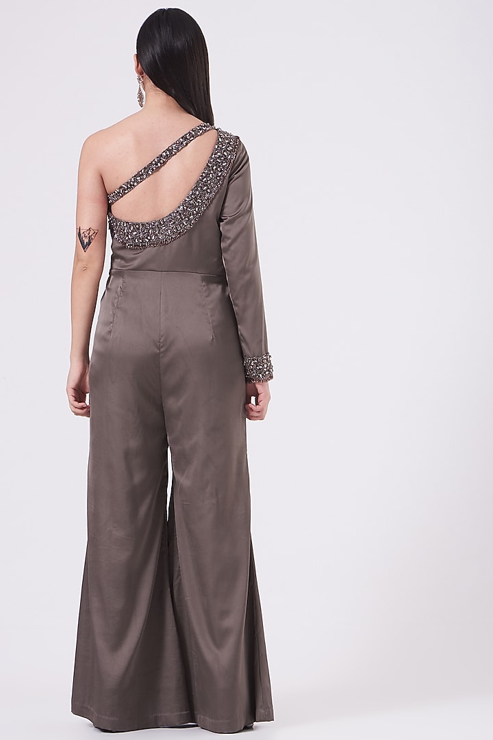 Brown Satin Beads Embroidered Jumpsuit by NITIKA GUJRAL at Pernia's Pop Up Shop