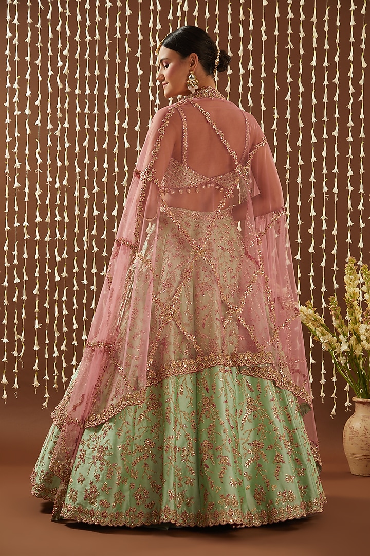 Mint Green Taffeta Gota Embroidered Bridal Lehenga Set by NITIKA GUJRAL at Pernia's Pop Up Shop