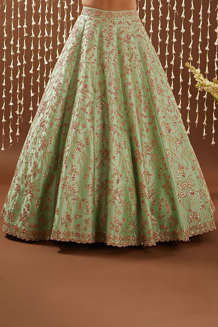 Mint Green Taffeta Gota Embroidered Bridal Lehenga Set by NITIKA GUJRAL at Pernia's Pop Up Shop