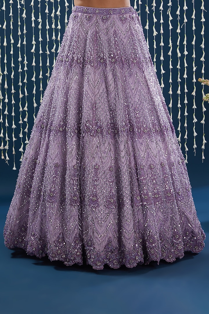Lavender Tulle Beads Embroidered Bridal Lehenga Set by NITIKA GUJRAL at Pernia's Pop Up Shop