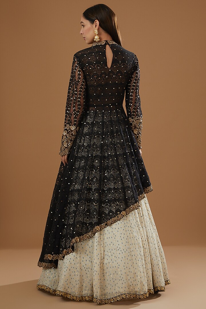 White Georgette Embroidered Wedding Lehenga Set by NITIKA GUJRAL at Pernia's Pop Up Shop