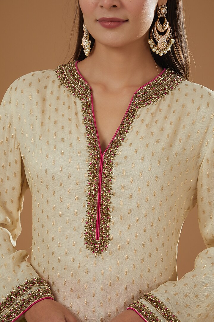 Cream Chanderi Embroidered Kurta Set by NITIKA GUJRAL at Pernia's Pop Up Shop