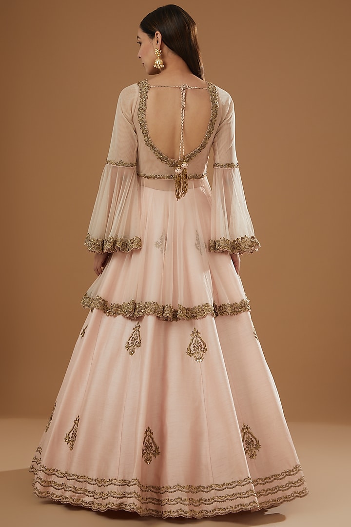 Blush Pink Raw Silk Embroidered Wedding Lehenga Set by NITIKA GUJRAL at Pernia's Pop Up Shop