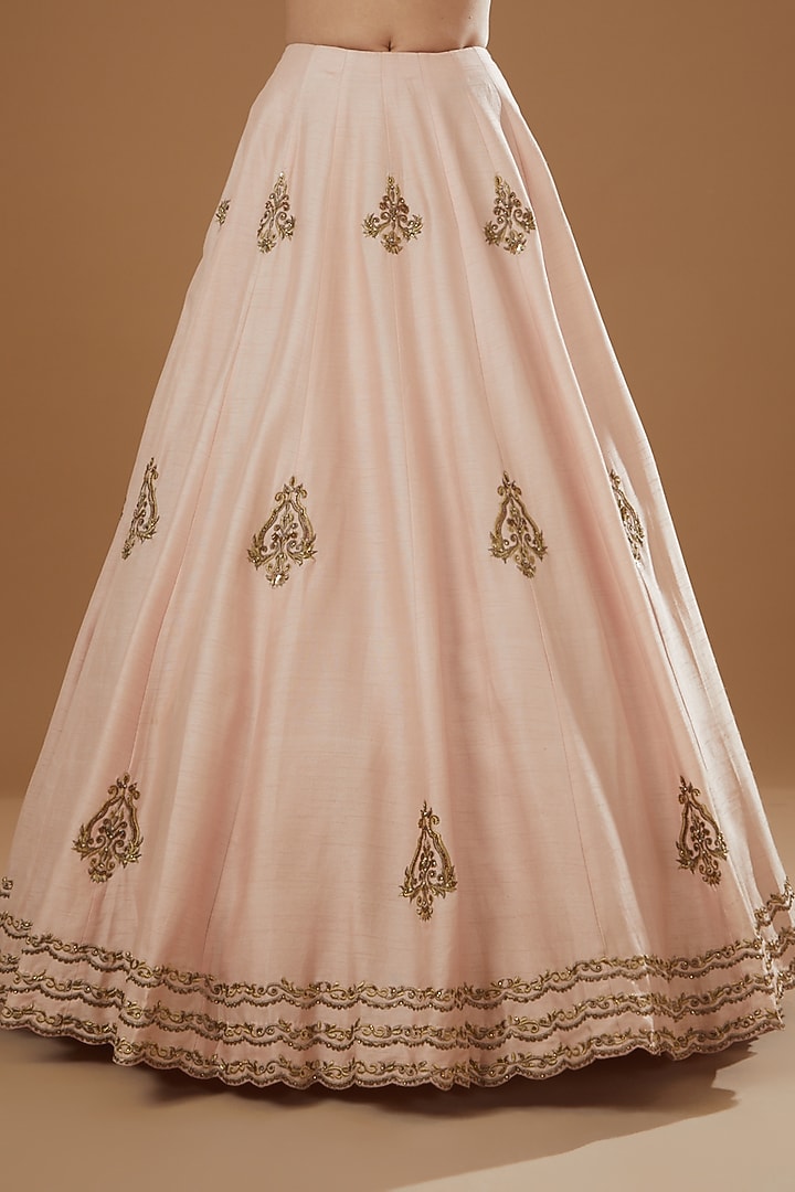 Blush Pink Raw Silk Embroidered Wedding Lehenga Set by NITIKA GUJRAL at Pernia's Pop Up Shop