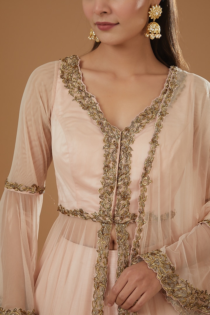 Blush Pink Raw Silk Embroidered Wedding Lehenga Set by NITIKA GUJRAL at Pernia's Pop Up Shop
