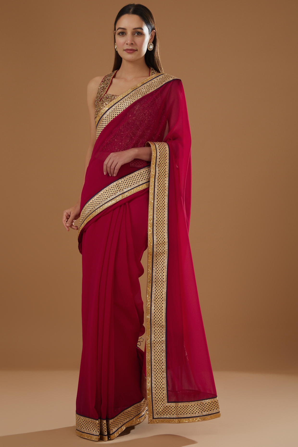Red Georgette Embroidered Party Wear Saree Set by NITIKA GUJRAL at Pernia's Pop Up Shop