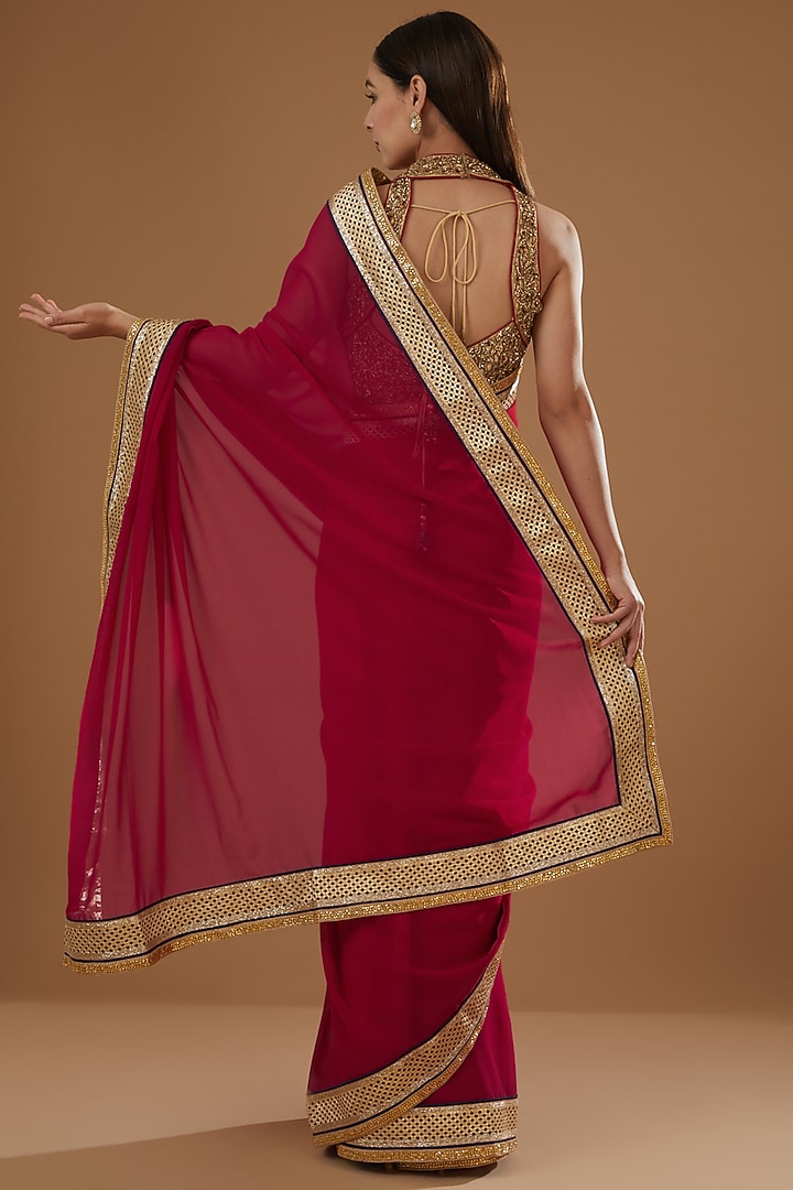 Red Georgette Embroidered Party Wear Saree Set by NITIKA GUJRAL at Pernia's Pop Up Shop