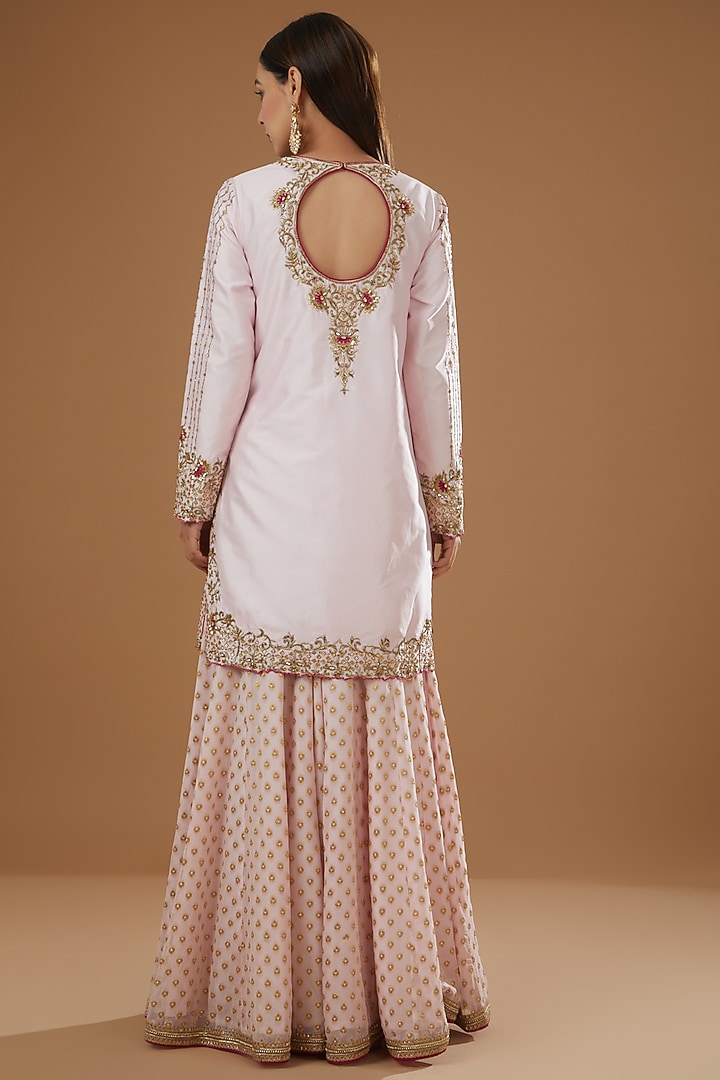 Baby Pink Raw Silk Gharara Set by NITIKA GUJRAL at Pernia's Pop Up Shop
