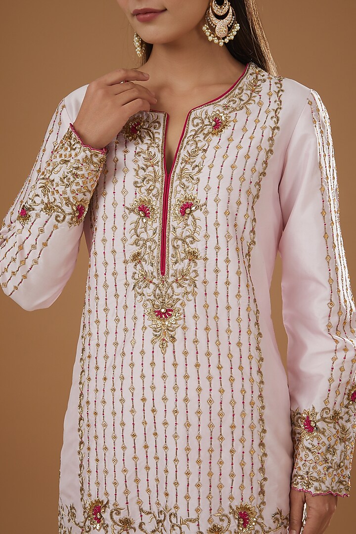 Baby Pink Raw Silk Gharara Set by NITIKA GUJRAL at Pernia's Pop Up Shop