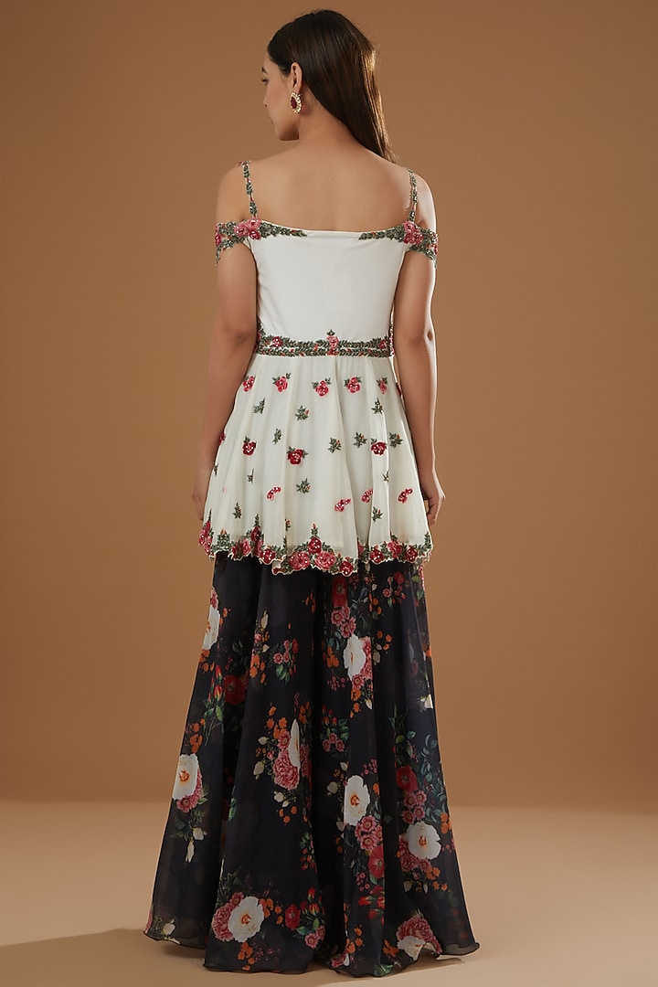 Black Georgette Floral Printed Gharara Set by NITIKA GUJRAL at Pernia's Pop Up Shop