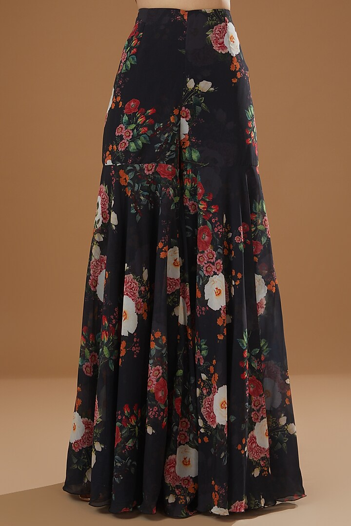 Black Georgette Floral Printed Gharara Set by NITIKA GUJRAL at Pernia's Pop Up Shop