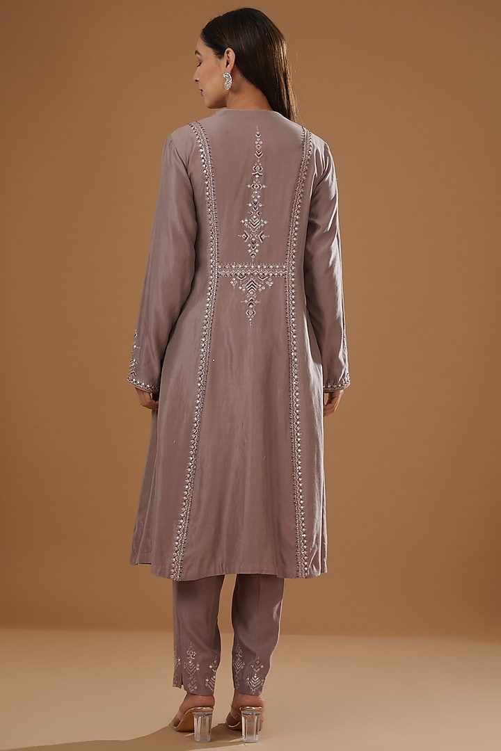 Dusty Rose Chanderi Cotton Jacket Kurta Set by NITIKA GUJRAL at Pernia's Pop Up Shop