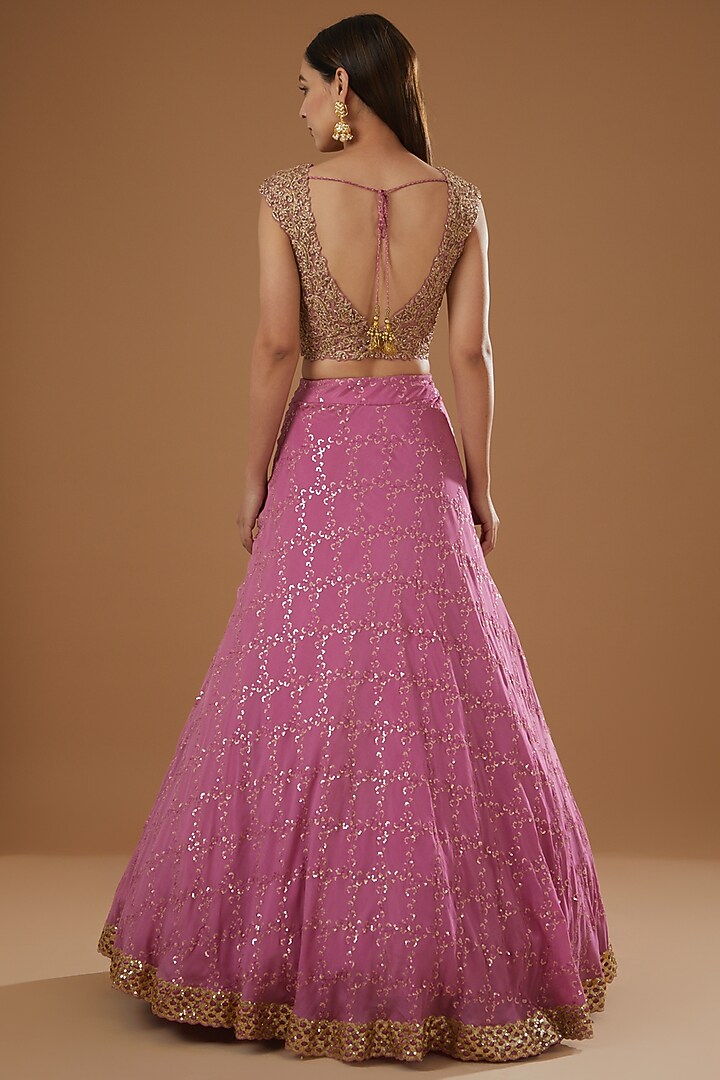 Mauve Pink Georgette Wedding Lehenga Set by NITIKA GUJRAL at Pernia's Pop Up Shop
