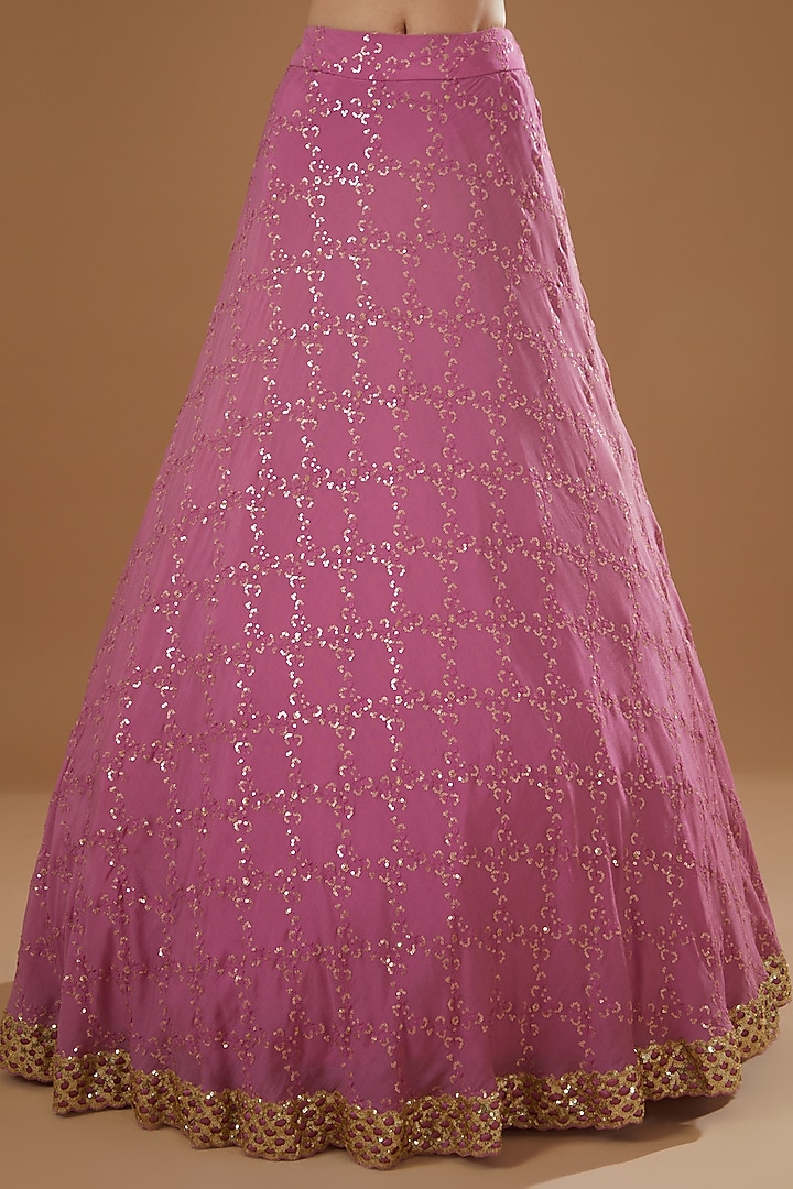 Mauve Pink Georgette Wedding Lehenga Set by NITIKA GUJRAL at Pernia's Pop Up Shop