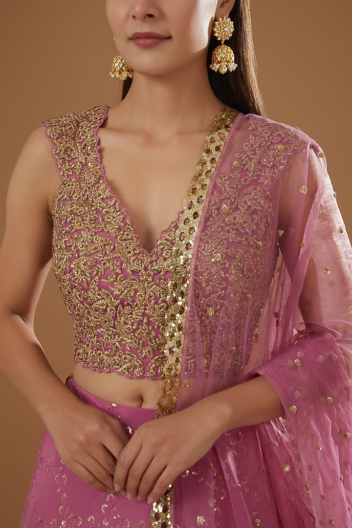 Mauve Pink Georgette Wedding Lehenga Set by NITIKA GUJRAL at Pernia's Pop Up Shop