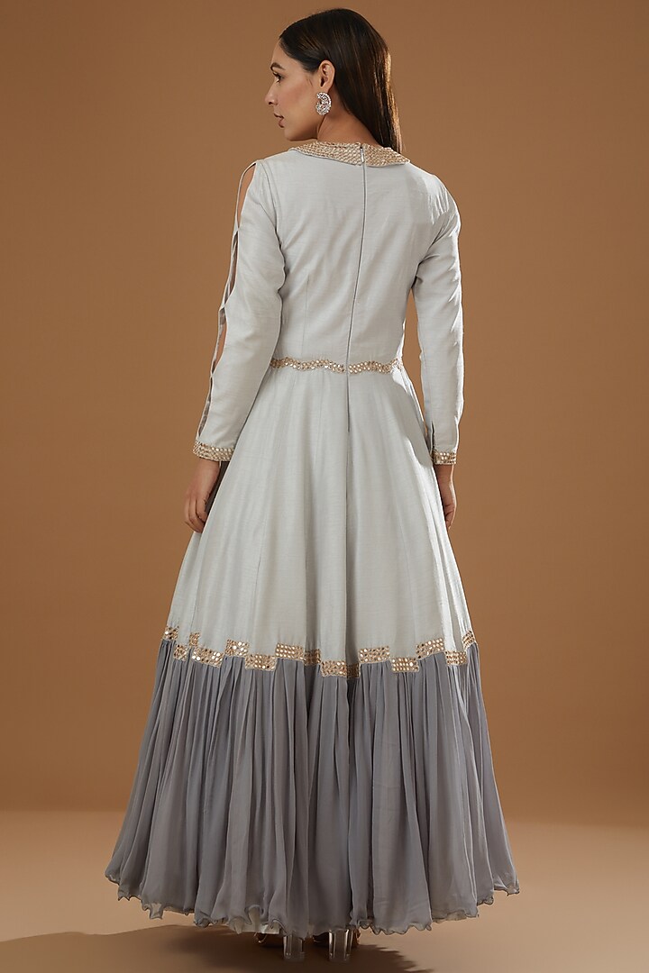 Grey Dual Tone Raw Silk Wedding Gown by NITIKA GUJRAL at Pernia's Pop Up Shop