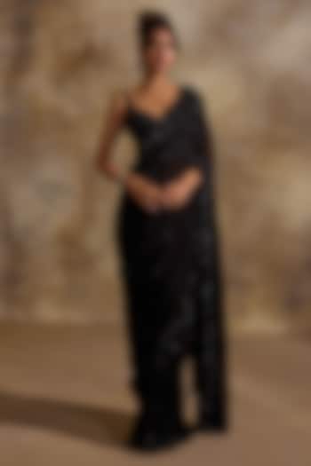Black Georgette Sequins Embroidered Bridal Saree Set by NITIKA GUJRAL at Pernia's Pop Up Shop