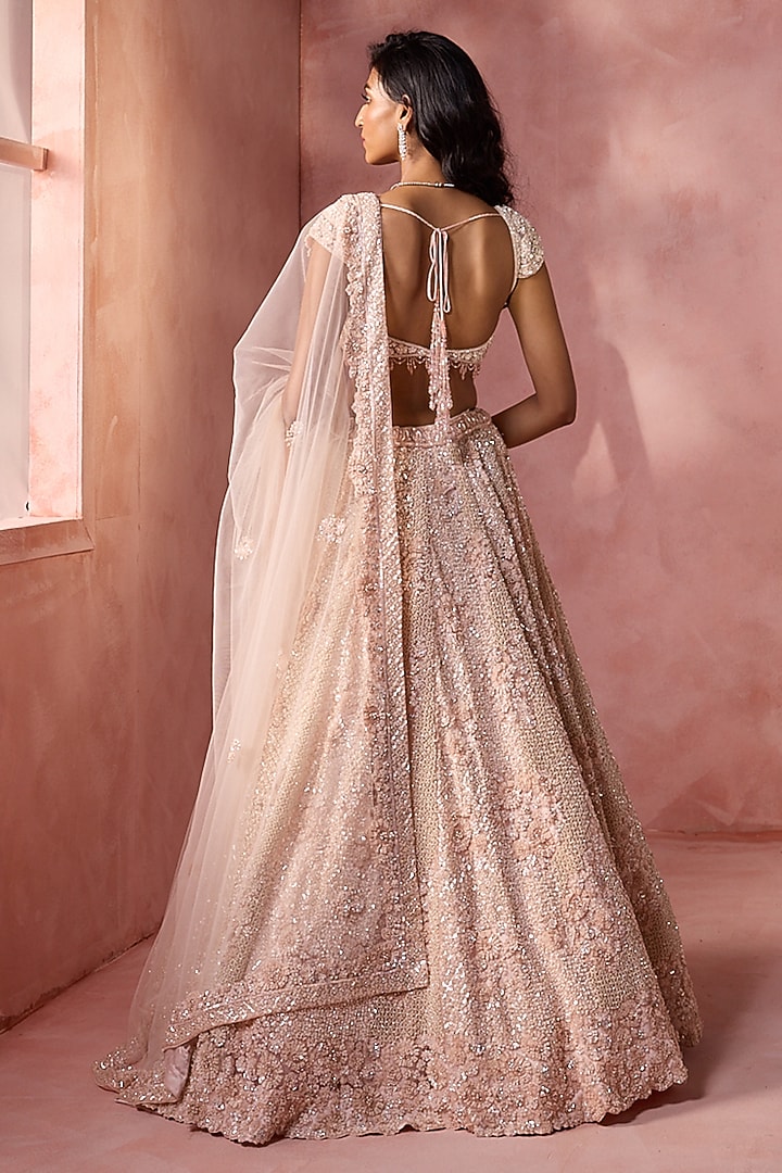 Blush Pink Tulle Sequins Embroidered Bridal Lehenga Set by NITIKA GUJRAL at Pernia's Pop Up Shop