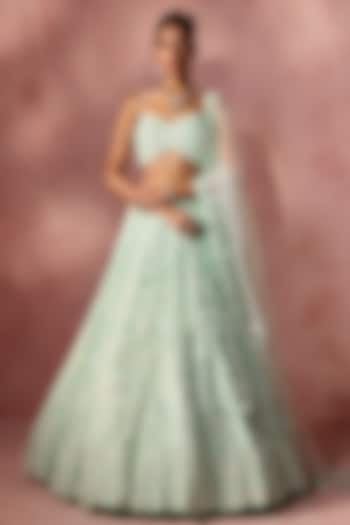 Sea Green Net Beads & Sequins Embroidered Bridal Lehenga Set by NITIKA GUJRAL at Pernia's Pop Up Shop