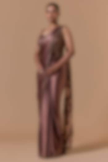 Copper Satin Crystal Embroidered Pre-Draped Reception Saree Set by NITIKA GUJRAL at Pernia's Pop Up Shop