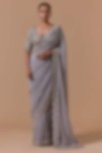 Grey Georgette Sequins Embroidered Bridal Saree Set by NITIKA GUJRAL at Pernia's Pop Up Shop