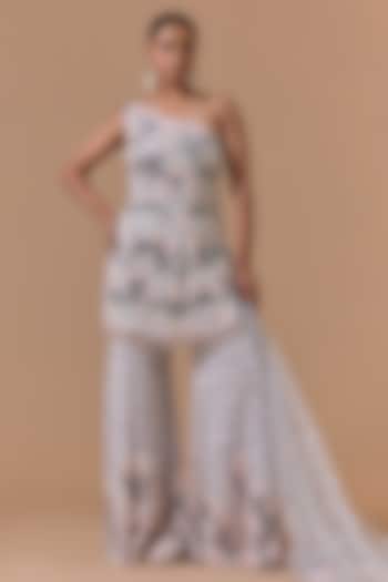 Grey Satin Sequins Embroidered Bridal Sharara Set by NITIKA GUJRAL at Pernia's Pop Up Shop