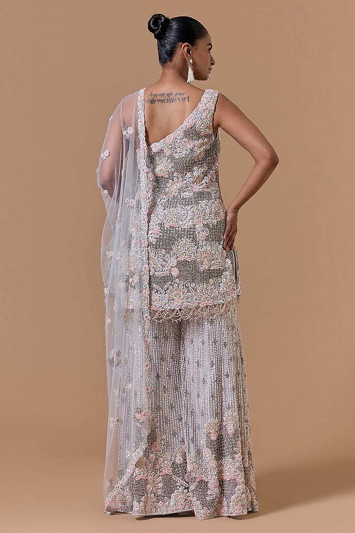 Grey Satin Sequins Embroidered Bridal Sharara Set by NITIKA GUJRAL at Pernia's Pop Up Shop
