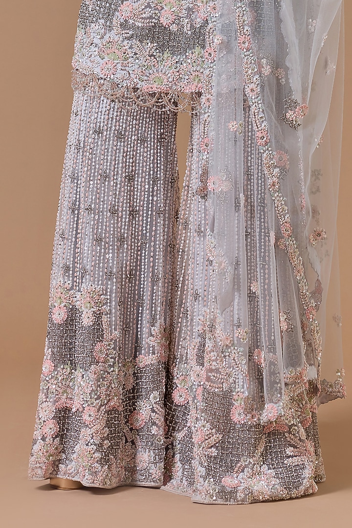 Grey Satin Sequins Embroidered Bridal Sharara Set by NITIKA GUJRAL at Pernia's Pop Up Shop