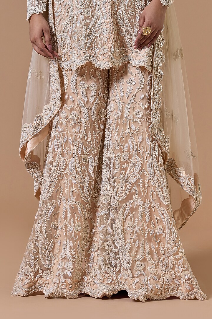 Blush Pink Satin Sequins Embroidered Bridal Sharara Set by NITIKA GUJRAL at Pernia's Pop Up Shop