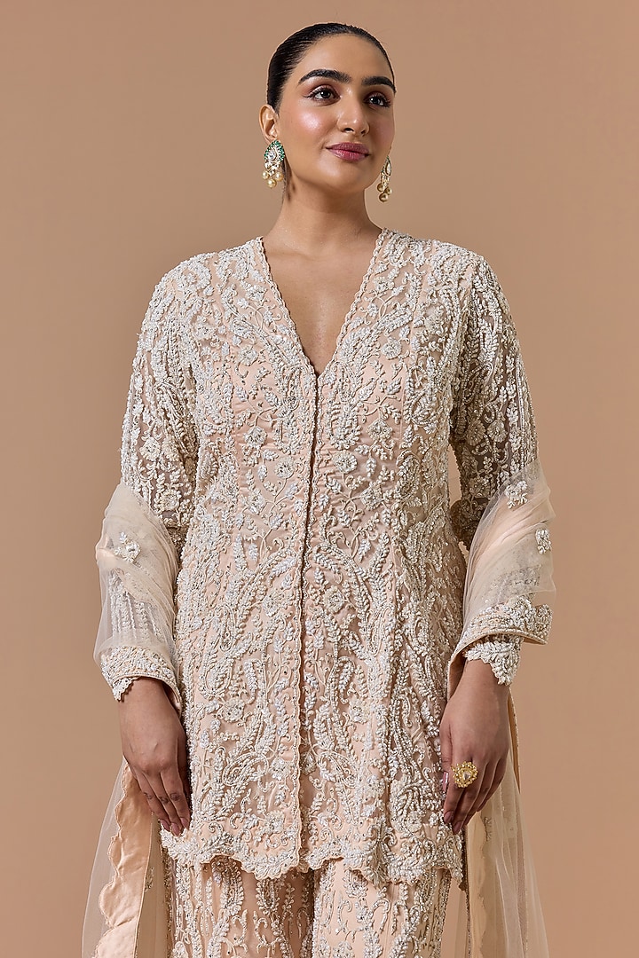 Blush Pink Satin Sequins Embroidered Bridal Sharara Set by NITIKA GUJRAL at Pernia's Pop Up Shop