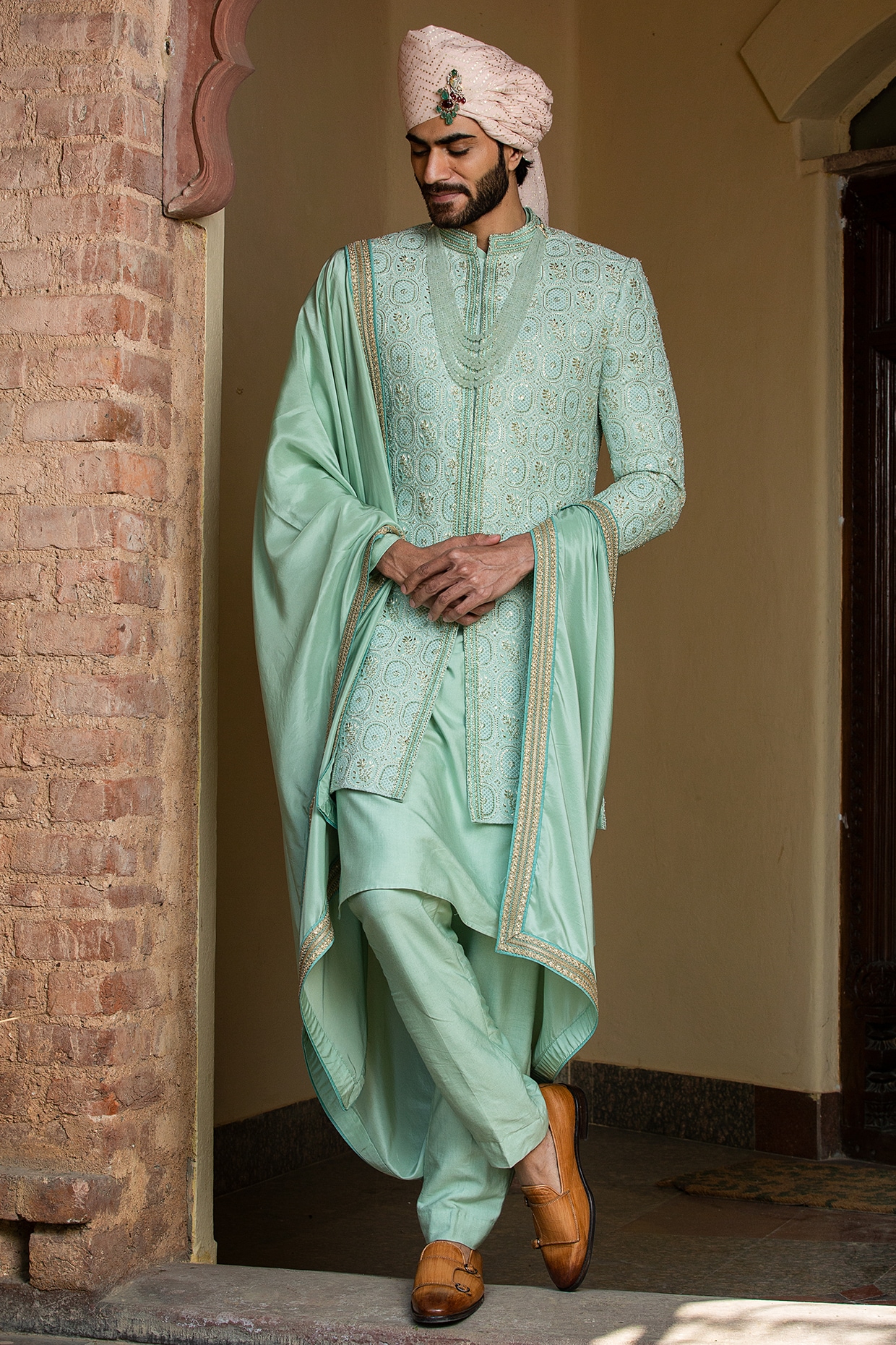 Mint shops Green Sherwani Kurta