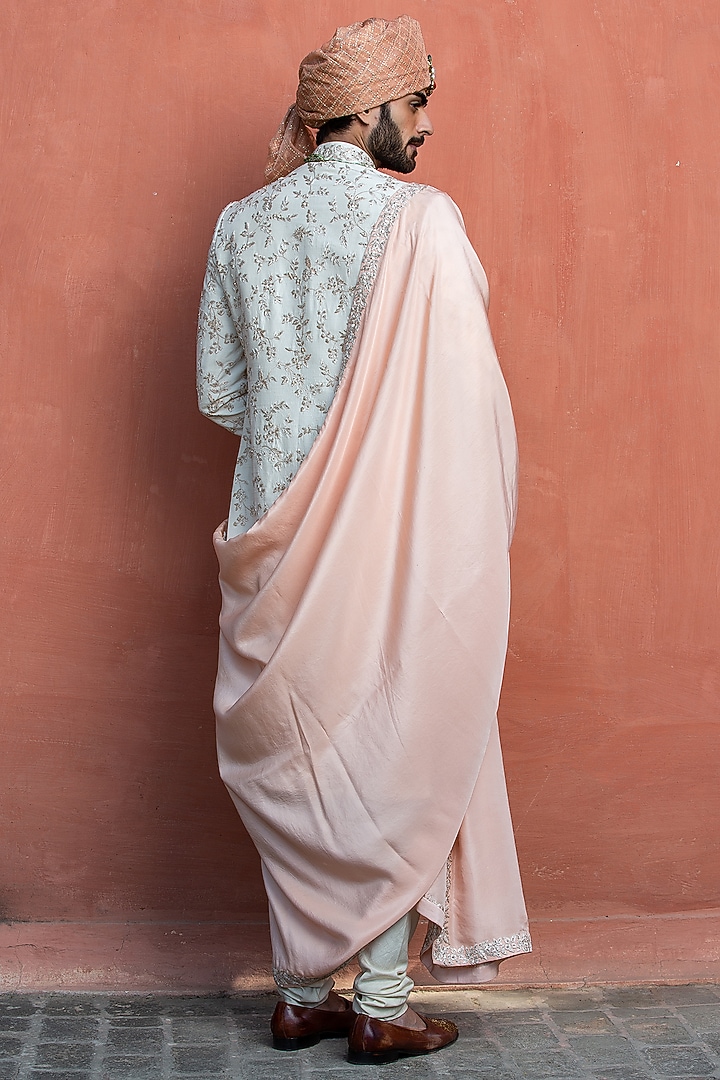 Ivory Raw Silk Embroidered Groom Sherwani Set by NITIKA GUJRAL MEN at Pernia's Pop Up Shop
