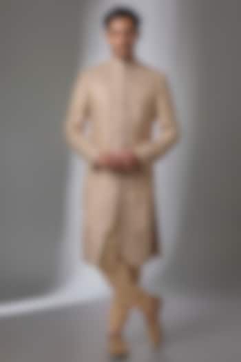 Champagne Silk Embroidered Groom Sherwani Set by NITIKA GUJRAL MEN at Pernia's Pop Up Shop