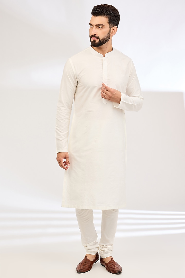 Ivory Raw Silk Embroidered Groom Sherwani Set by NITIKA GUJRAL MEN at Pernia's Pop Up Shop