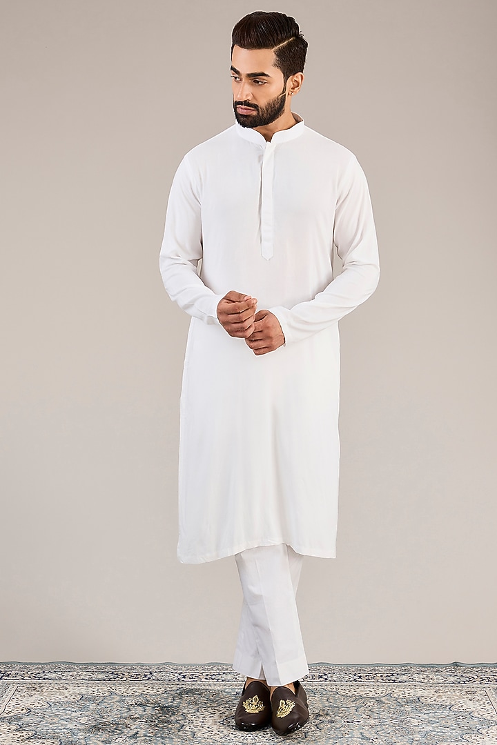 Ivory Raw Silk Resham & Cutdana Embroidered Groom Sherwani Set by NITIKA GUJRAL MEN at Pernia's Pop Up Shop
