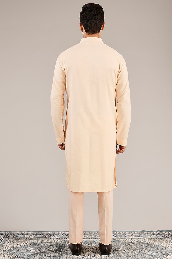 Peach Raw Silk Dabka & Mirror Embroidered Groom Sherwani Set by NITIKA GUJRAL MEN at Pernia's Pop Up Shop