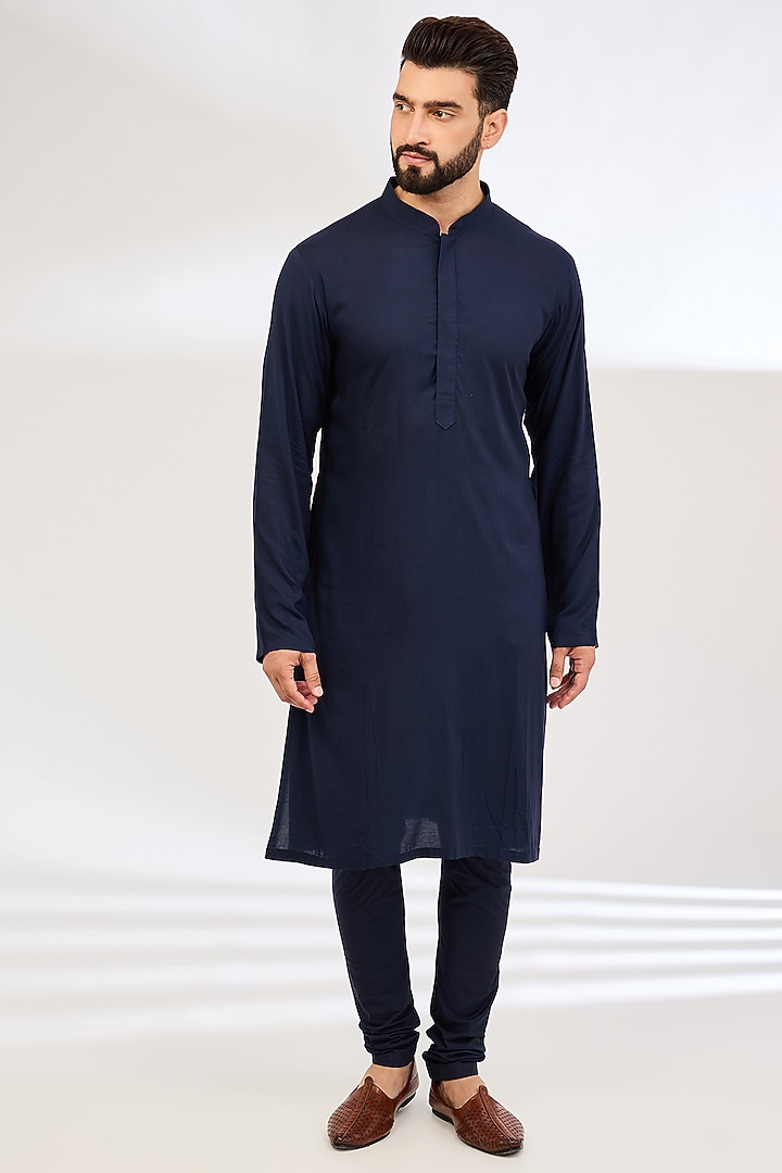 Navy Raw Silk Embroidered Groom Sherwani Set by NITIKA GUJRAL MEN at Pernia's Pop Up Shop