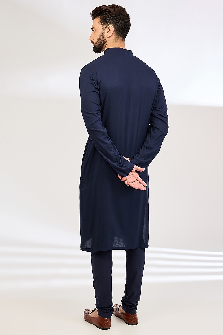 Navy Raw Silk Embroidered Groom Sherwani Set by NITIKA GUJRAL MEN at Pernia's Pop Up Shop