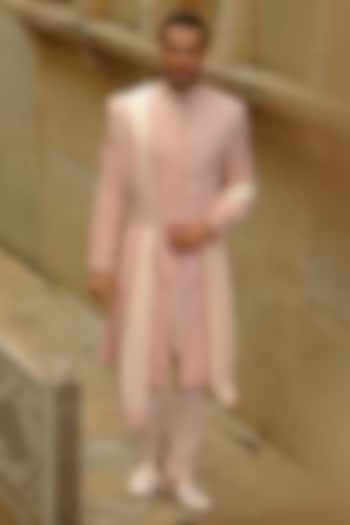 Blush Pink Taffeta Dabka Embroidered Sherwani Set by NITIKA GUJRAL MEN