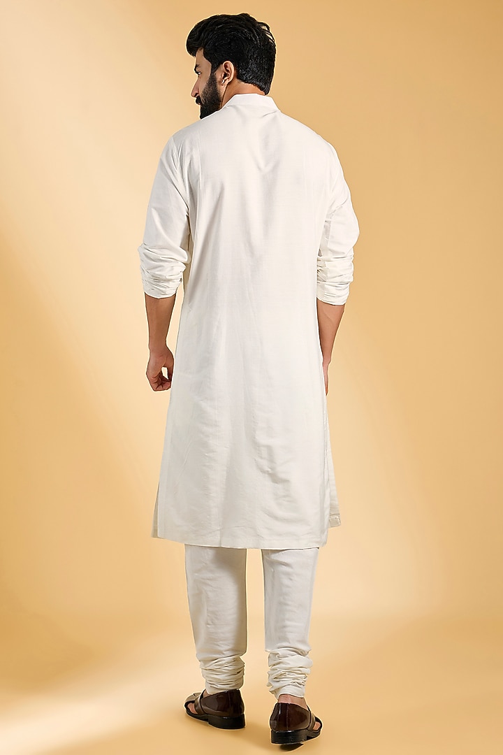 Ivory Raw Silk Dabka Embroidered Groom Sherwani Set by NITIKA GUJRAL MEN at Pernia's Pop Up Shop