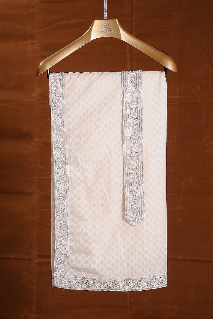 Ivory Chanderi Embroidered Stole With Belt by NITIKA GUJRAL MEN