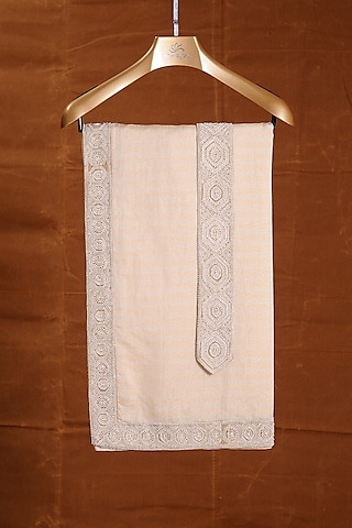 Yellow Chanderi Embroidered Stole With Belt by NITIKA GUJRAL MEN