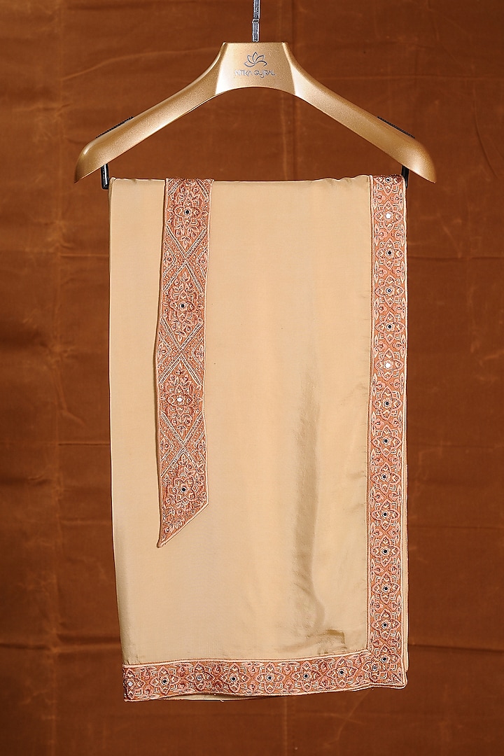Beige Silk Embroidered Stole With Belt by NITIKA GUJRAL MEN