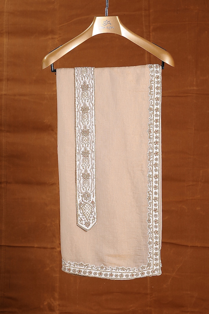 Beige Tissue Embroidered Stole With Belt by NITIKA GUJRAL MEN