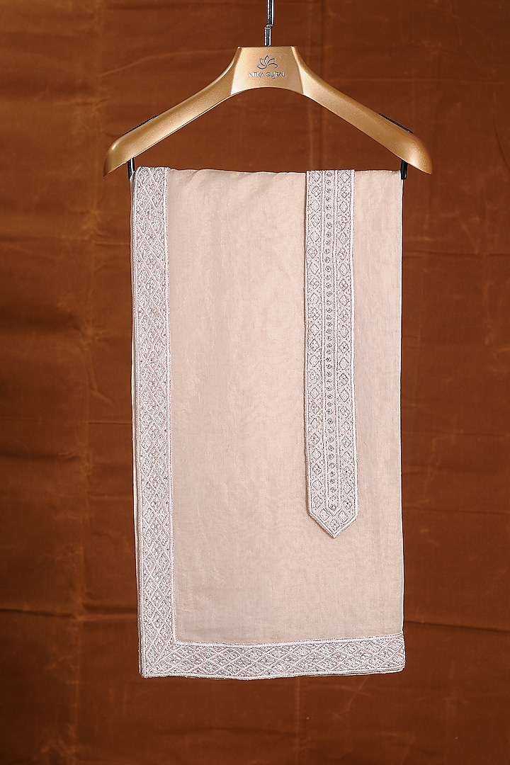 Beige Tissue Embroidered Stole With Belt by NITIKA GUJRAL MEN